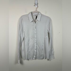 Caliban Striped Blouse Women Size 44 L‎ White Black NWT Tencel Button Up